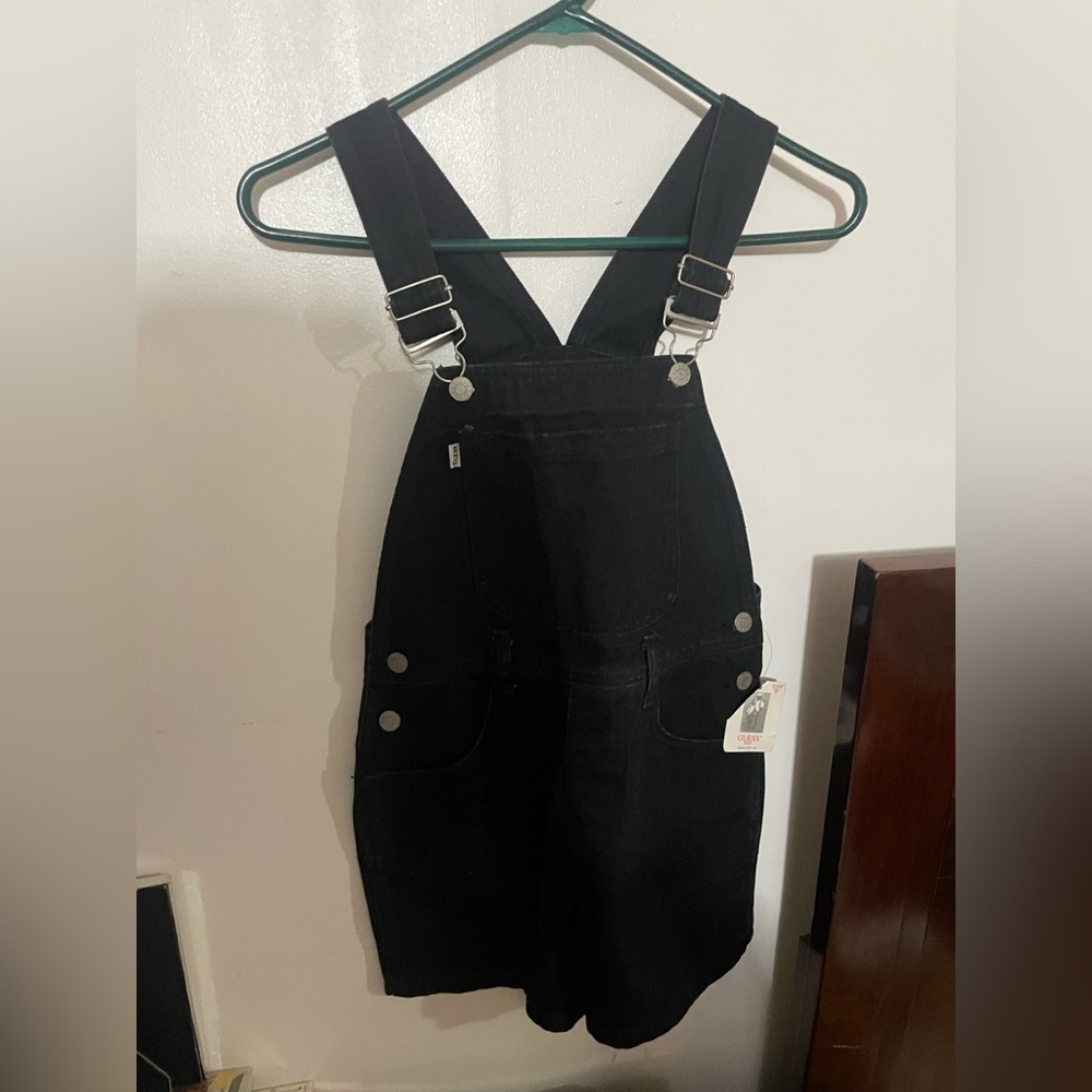 Guess boys Black Denim Overalls size 7 NWT